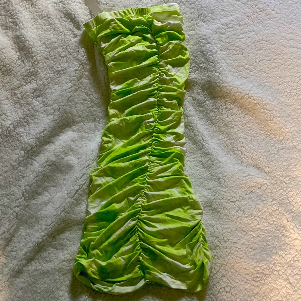 Tube Lime Green Scrunched Dress